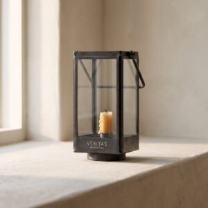 Candle Lantern in blackened steel and glass