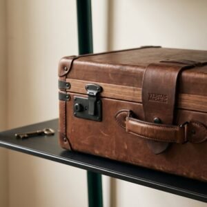 Steamer Trunk in leather over hardwood