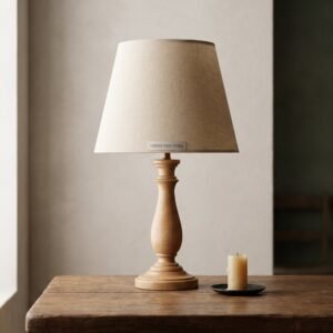 Table Lamp, turned wood in turned maple and linen