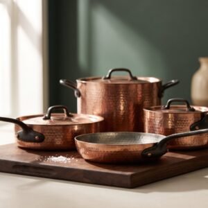Copper Cookware Set, 7 piece in hammered copper