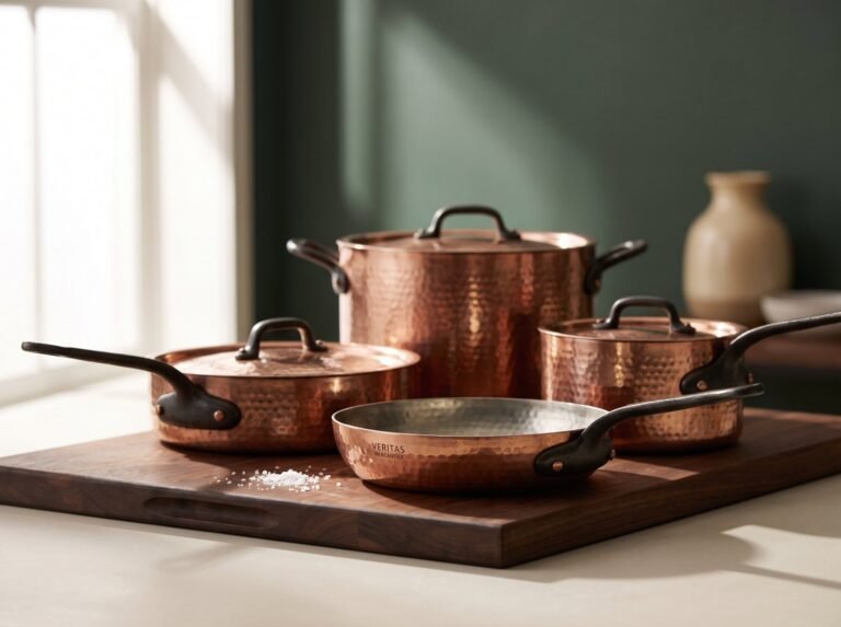 Copper Cookware Set, 7 piece in hammered copper