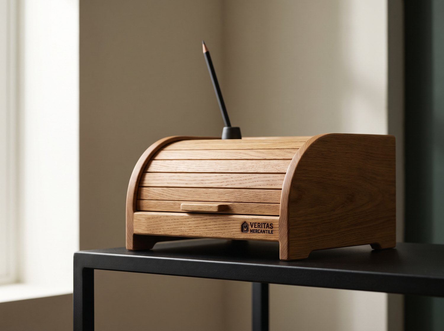 Roll-Top Desk Organiser in white oak